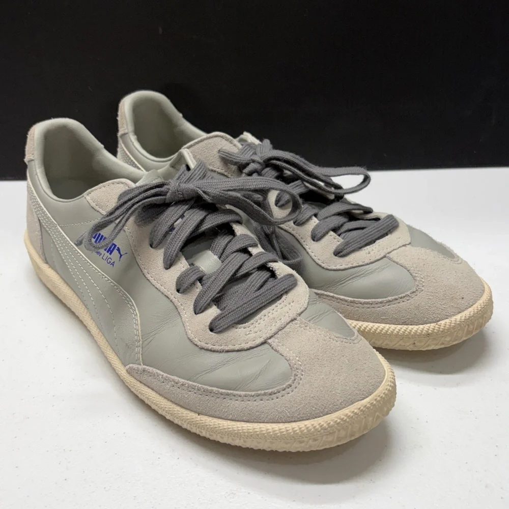 Puma Super Liga Suede & Leather Men's Sneakers - Gray with Cream Sole US9